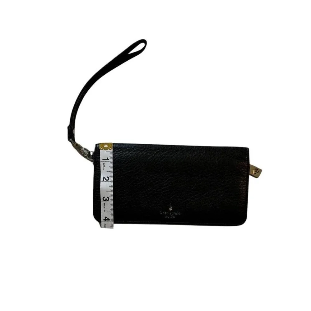 Kate Spade New York Black Pebbled Leather Wristlet Wallet Clutch Gold Hardware